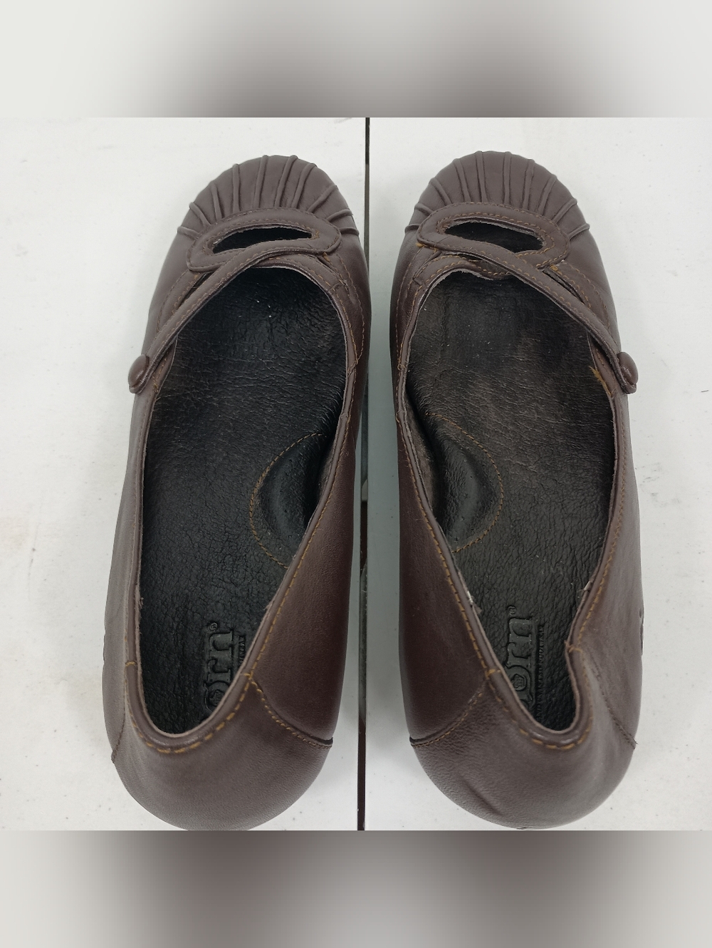 Born Kitten Heels 8.5 Womens Brown Leather Pleated Toe Slip On Comfort Shoes VTG - Picture 9 of 15